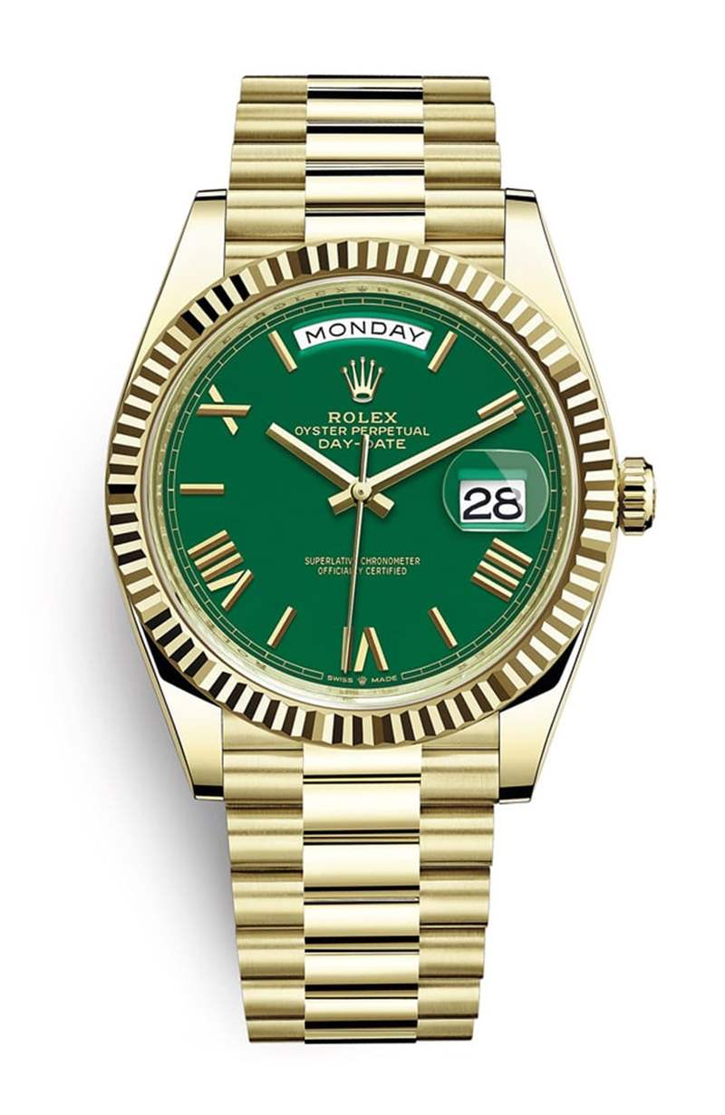 Day-Date 228238定價HKD 292,500,目前國外報價128,000歐元。(Rolex官網) Rolex綠面手表Datejust、Day-Date首波行情曝光228238炒逾百萬-復刻表