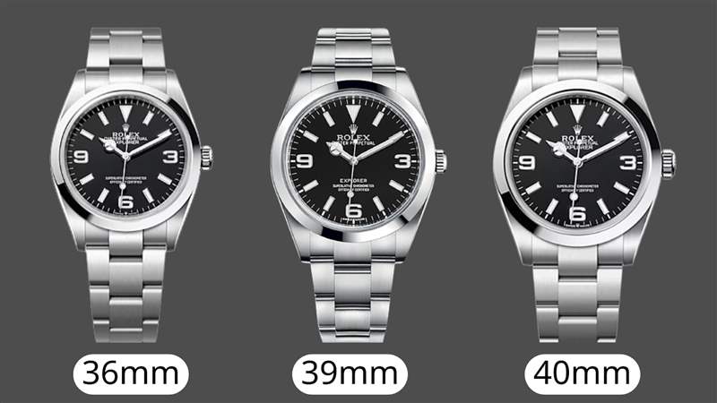 左起為表徑36mm的124270，表徑39mm的214270，以及表徑40mm的224270。 （ROLEX；01制圖）